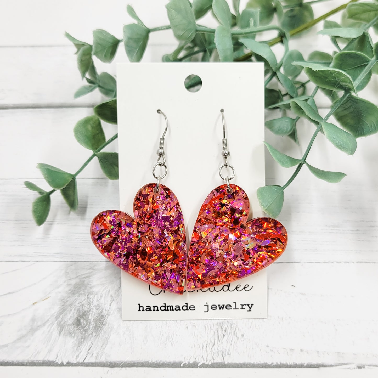 Valentine's Party Glitter Hearts Acrylic Dangle Earrings