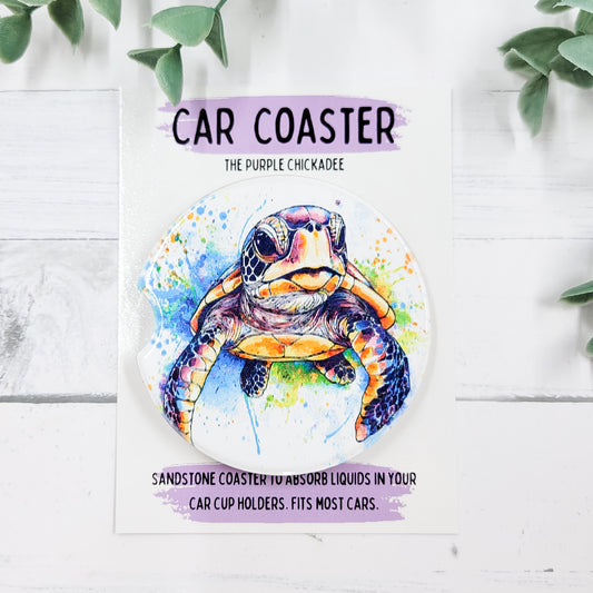 Watercolor Sea Turtle Sandstone Car Coaster