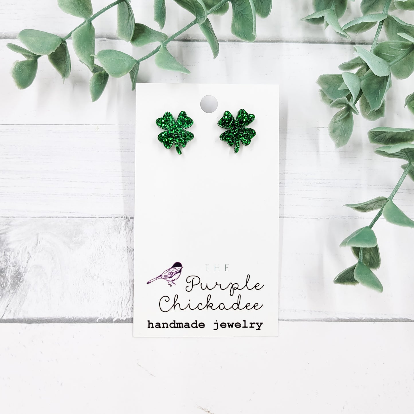 4 Leaf Clover Glitter Acrylic Stud Earrings