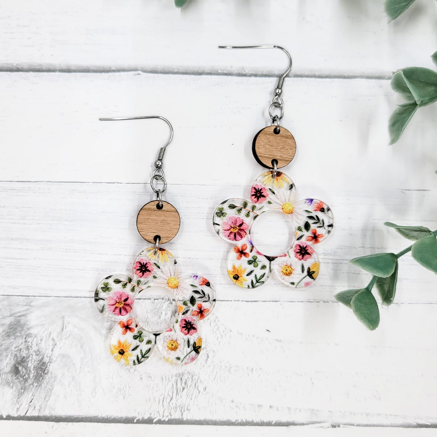 Wildflowers Flower Cut Out Acrylic Dangle Earrings