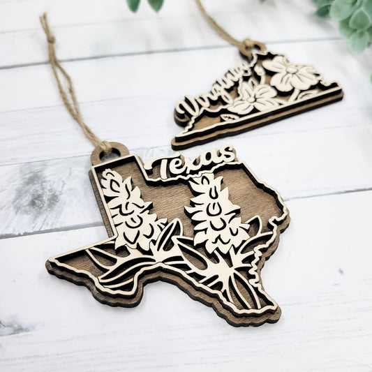 State Flowers Wooden Ornament - Choose Your State
