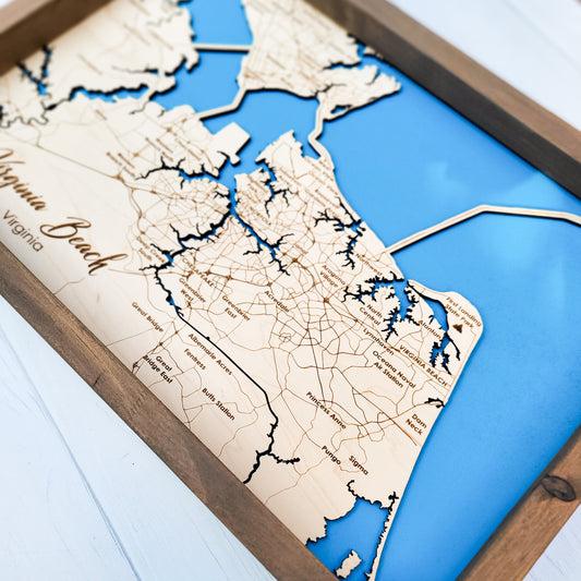 Virginia Beach, Virginia Engraved Map - 12"x18"