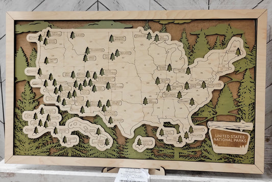"Forest" US National Parks Tracker Map - 18x11