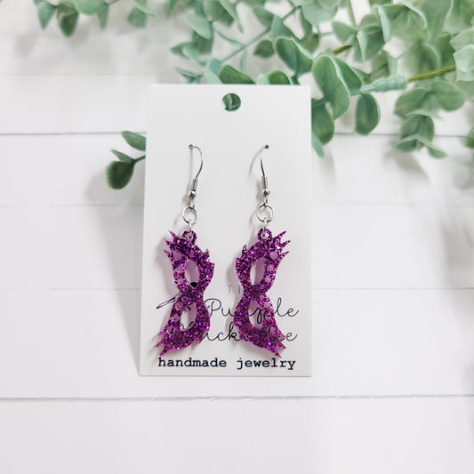 Sparkle Purple Glitter Mardi Gras Mask Acrylic Dangle Earrings