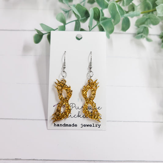 Sparkle Gold Glitter Mardi Gras Mask Acrylic Dangle Earrings