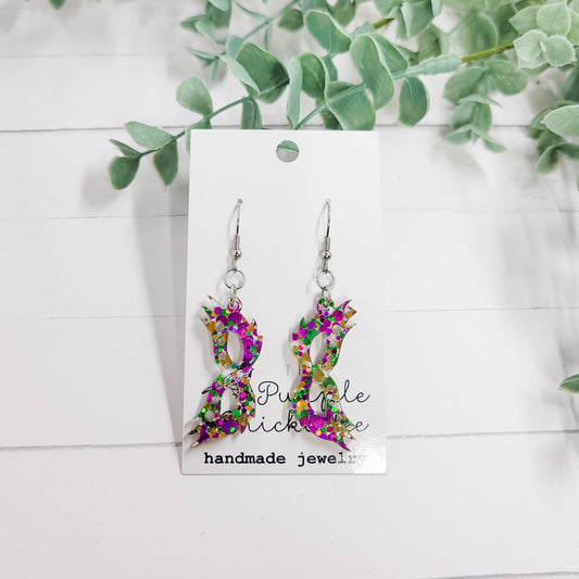 Carnivale Glitter Dots Mardi Gras Mask Acrylic Dangle Earrings