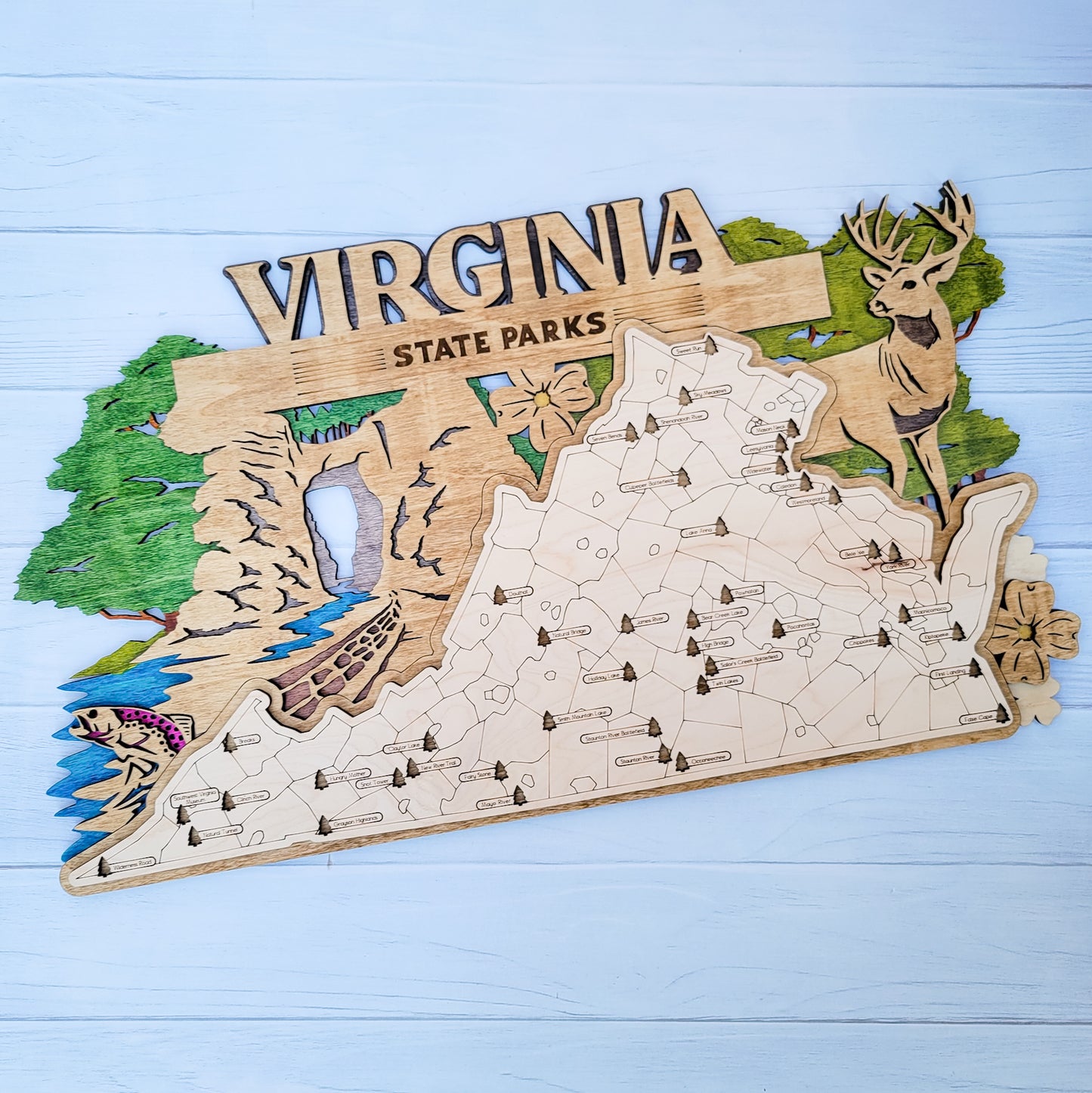 Colored Shaped Virginia State Parks Tracker Map