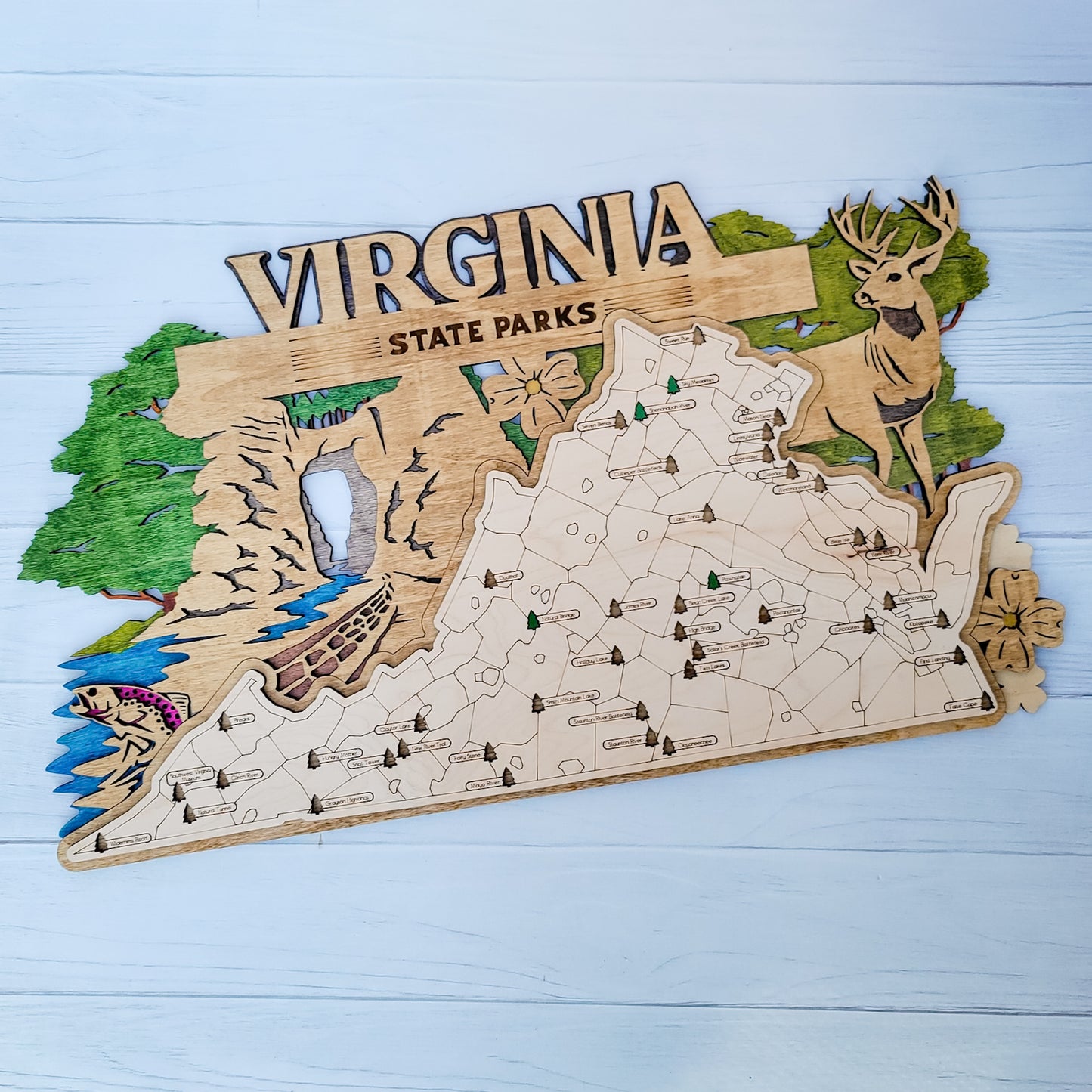 Colored Shaped Virginia State Parks Tracker Map