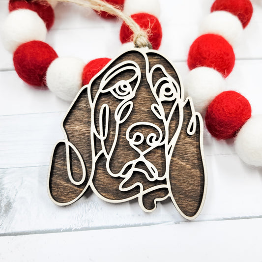 Basset Hound Line Art Wooden Ornament