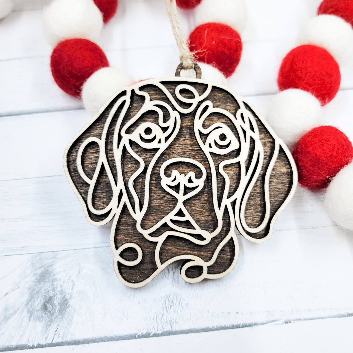 Beagle Line Art Wooden Ornament