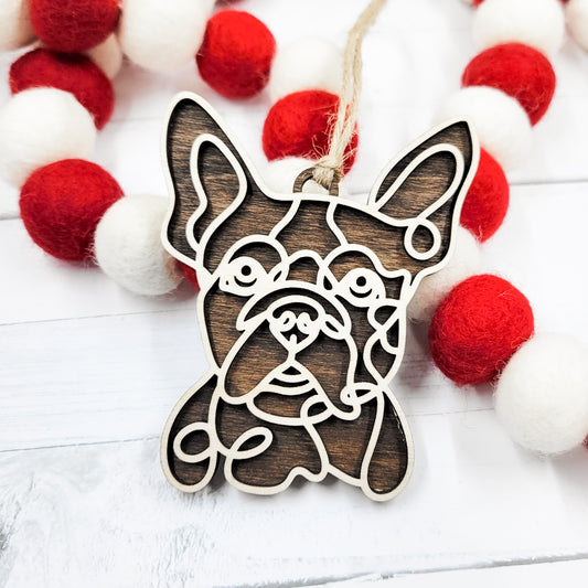 Boston Terrier Line Art Wooden Ornament