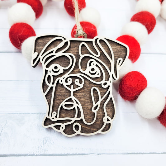 Boxer Line Art Wooden Ornament