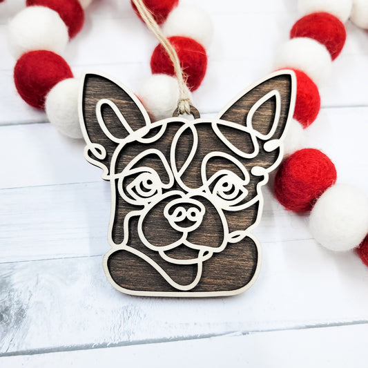 Chihuahua Line Art Wooden Ornament