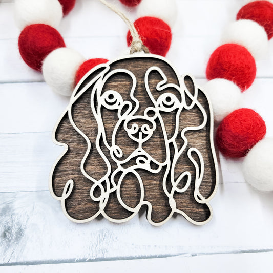 Cocker Spaniel Line Art Wooden Ornament