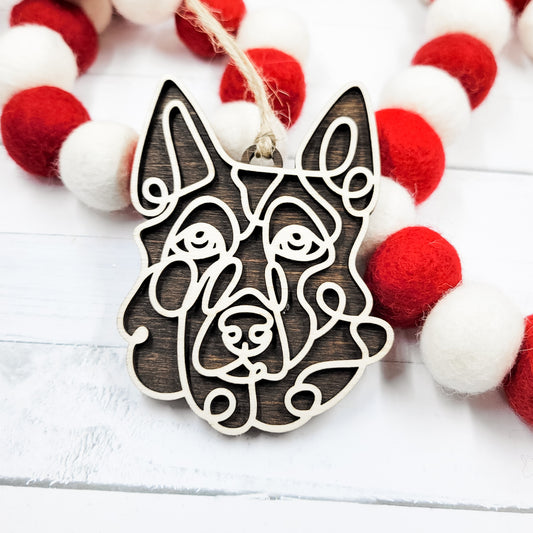 German Shepherd Line Art Wooden Ornament