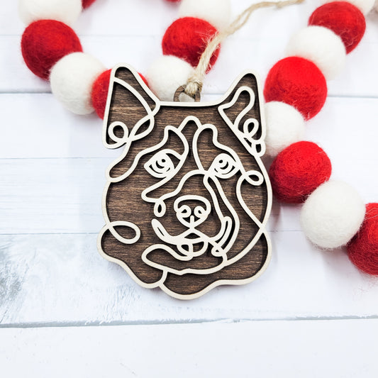 Husky Line Art Wooden Ornament