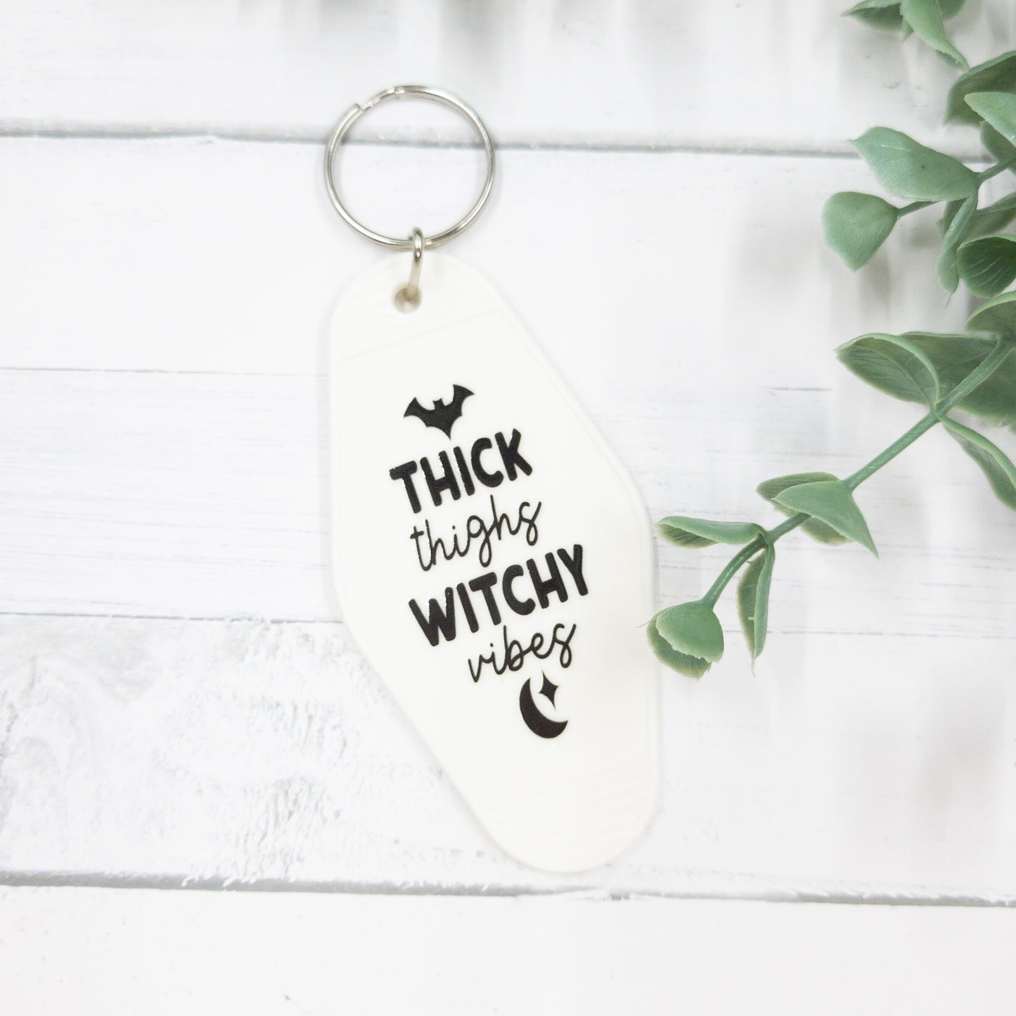 Thick Thighs Witchy Vibes White Hotel Style Keychain