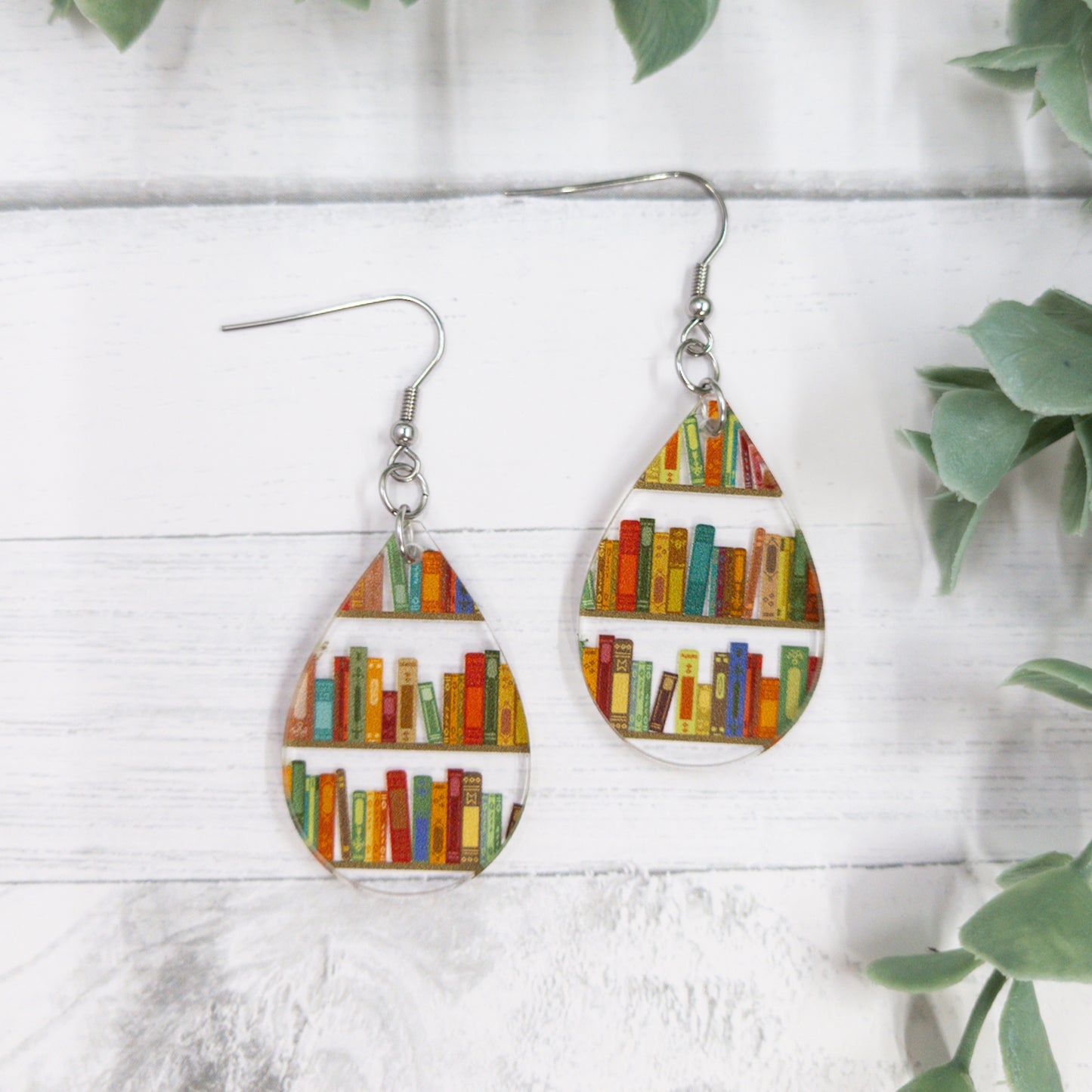 Books On A Shelf Acrylic Teardrop Dangle Earrings