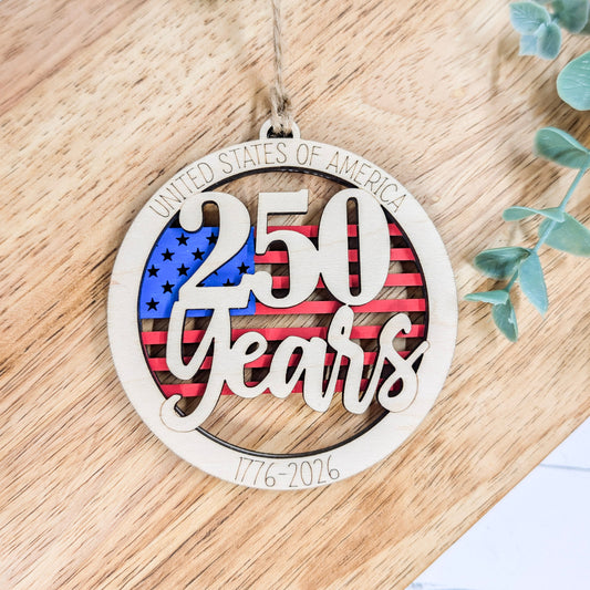 250 Years American Flag Wooden Ornament