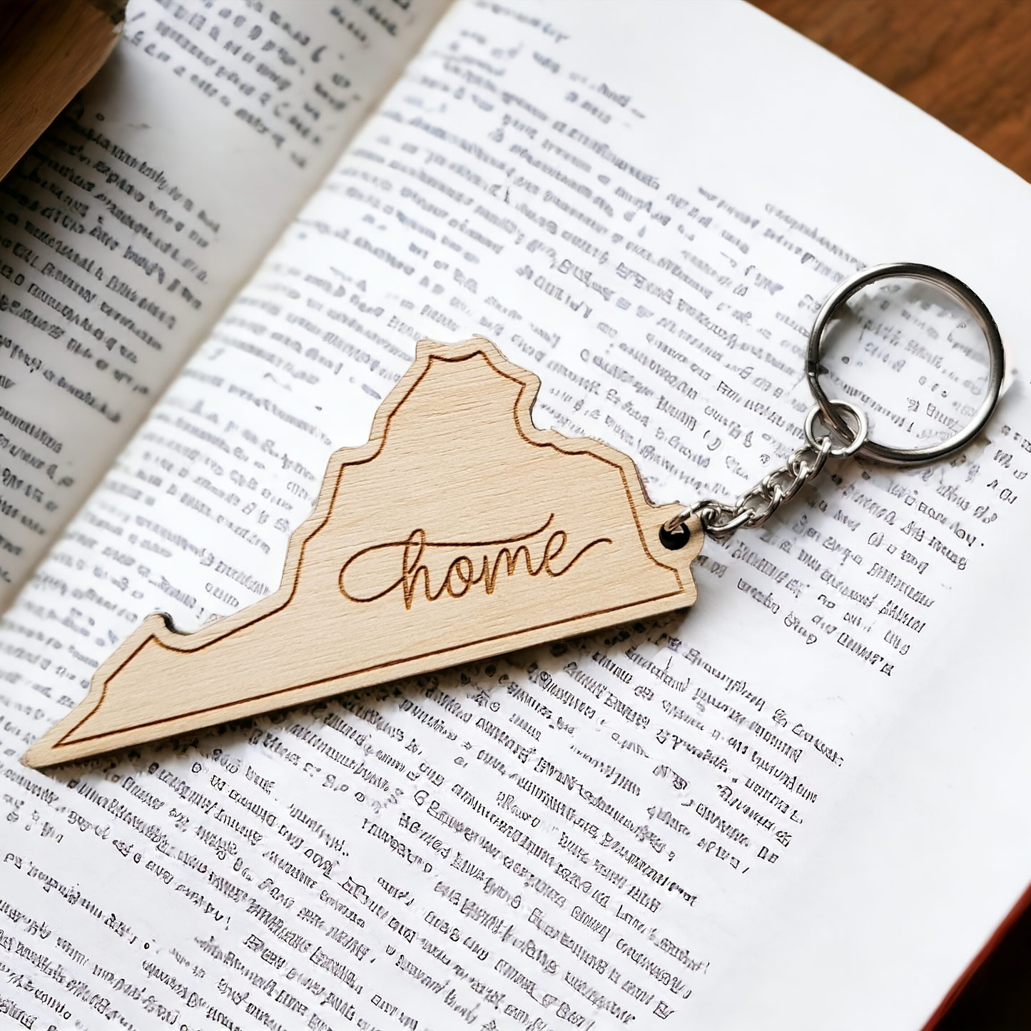 Virginia Home Engraved Wooden Keychain