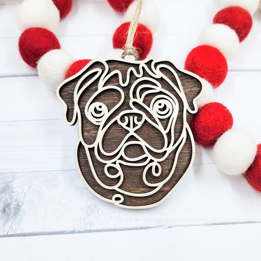 Pug Line Art Wooden Ornament