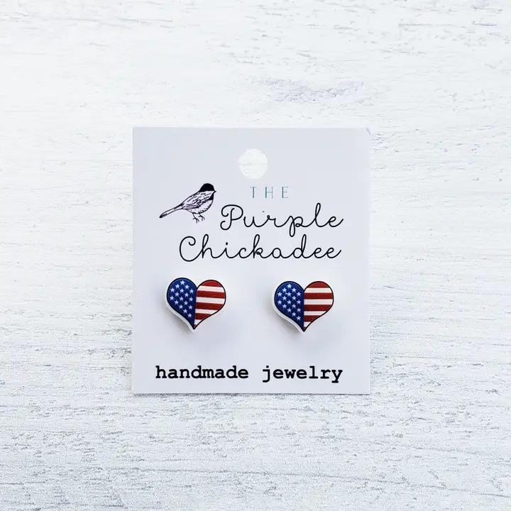 American Flag Heart Acrylic Stud Earrings