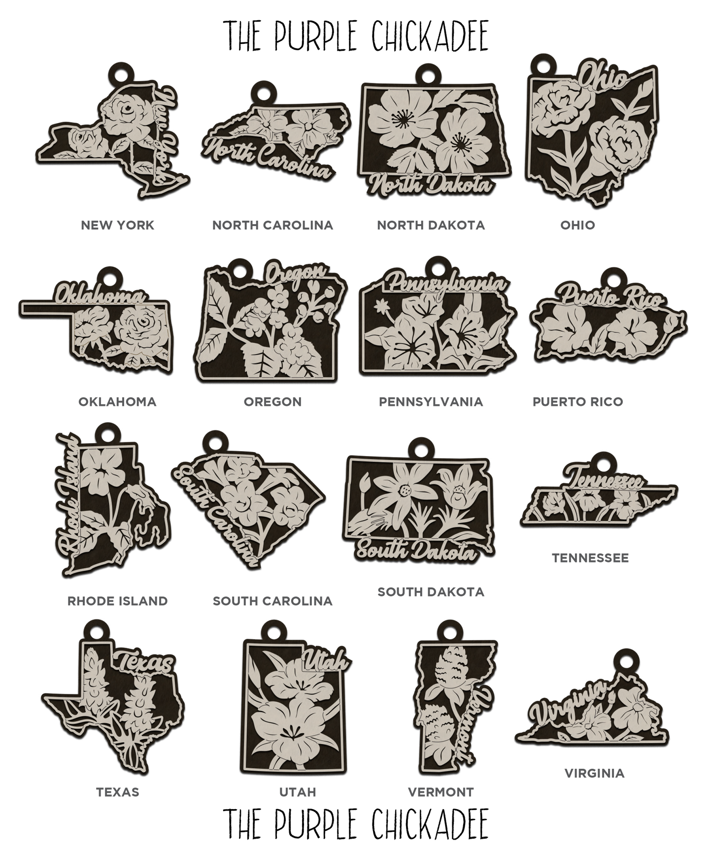 State Flowers Wooden Ornament - Choose Your State