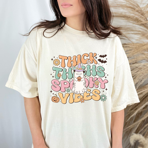 Thick Thighs, Spooky Vibes Comfort Colors Graphic Tee - Ivory
