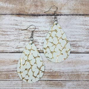 Gold Crackle Leather Drop Earrings