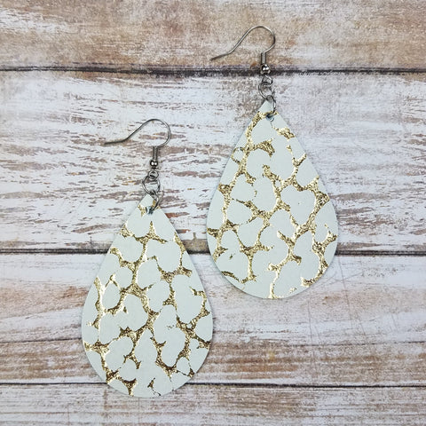 Gold Crackle Leather Drop Earrings