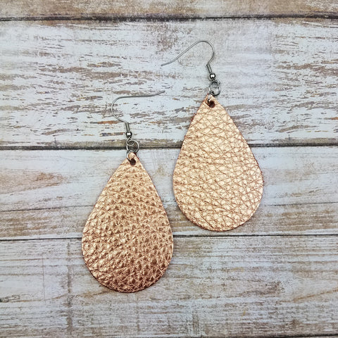 Metallic Copper Leather Drop Earrings
