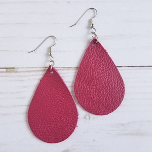 Raspberry Leather Drop Earrings