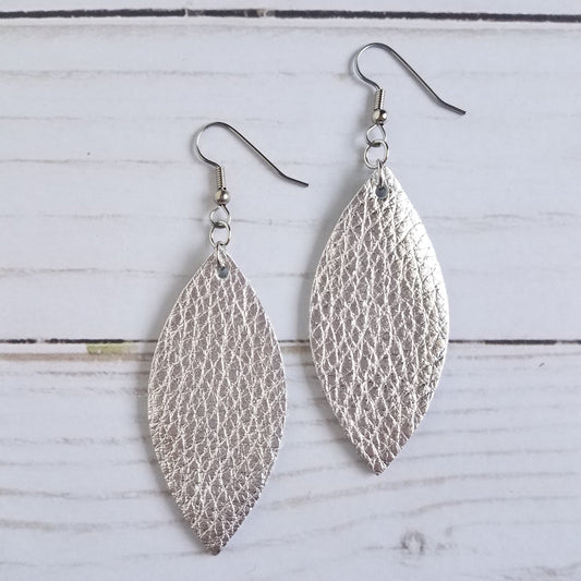 Metallic Silver Leather Petal Earrings