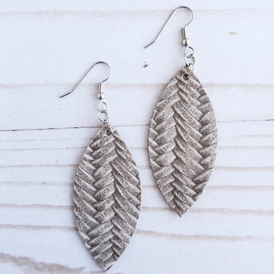 Stonewash Braided Leather Petal Earrings