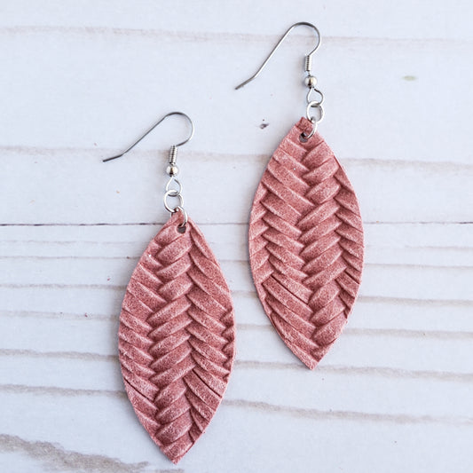 Dusty Pink Braided Leather Petal Earrings