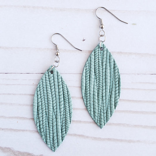 Seafoam Green Leather Petal Earrings