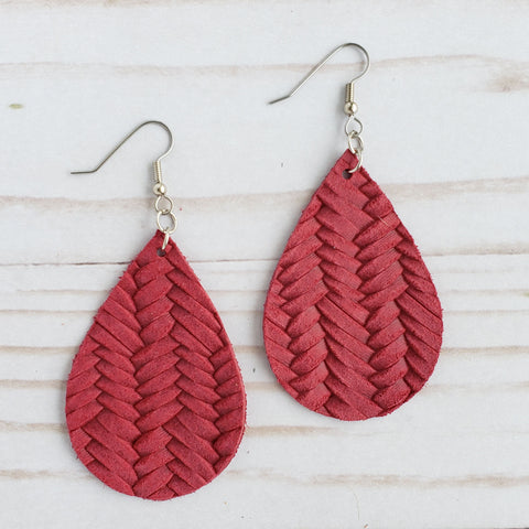 Cranberry Braided Leather Drop Earrings