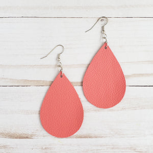 Coral Leather Drop Earrings