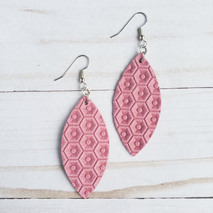 Pink Honeycomb Leather Petal Earrings