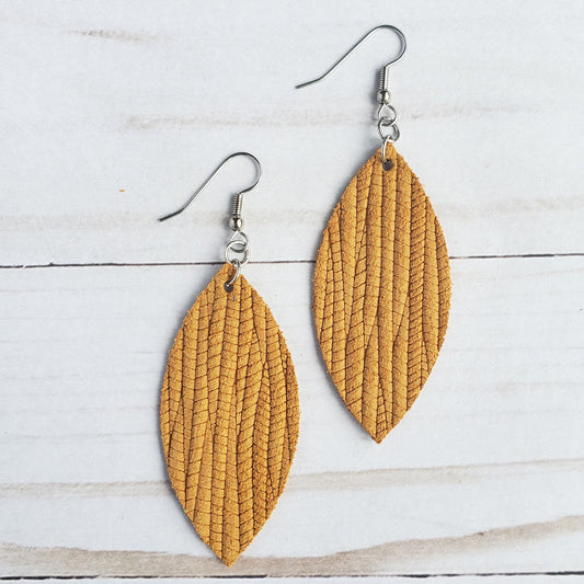 Mustard Palm Leather Petal Earrings