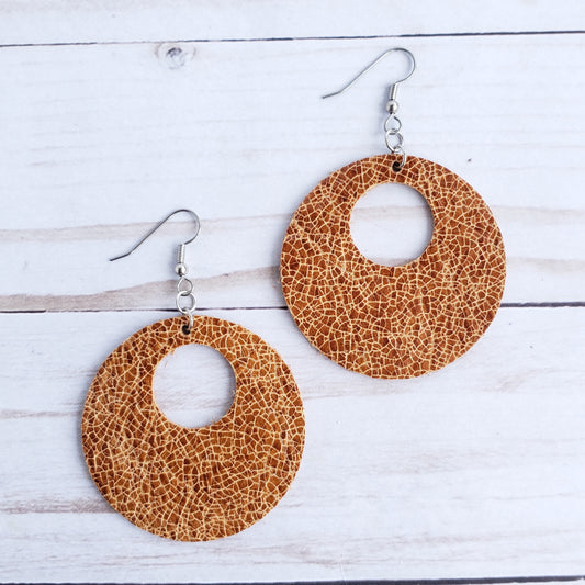 Sahara Crackle Circle Leather Earrings