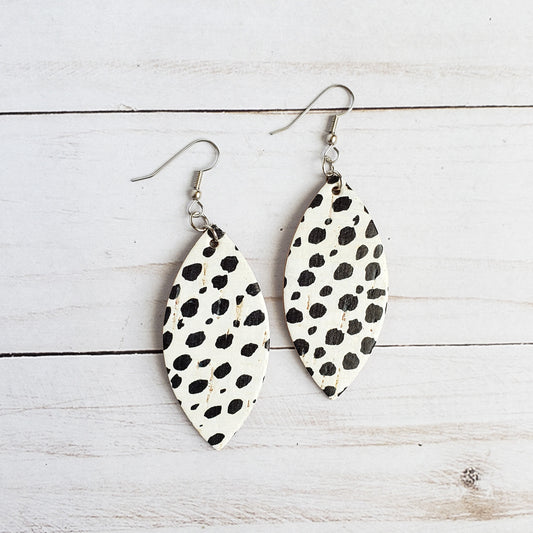 Dalmatian Print Cork Leather Petal Earrings