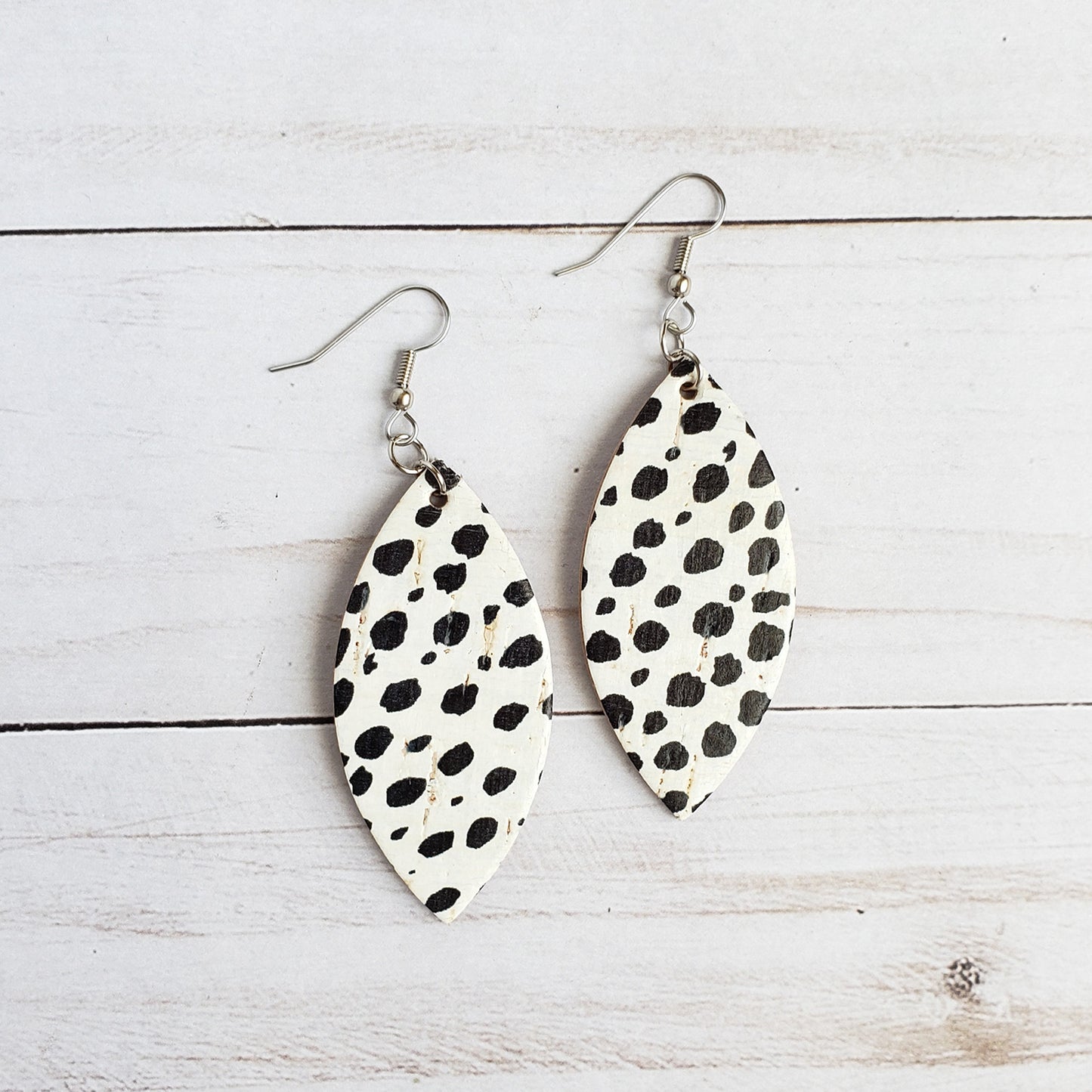 Dalmatian Print Cork Leather Petal Earrings