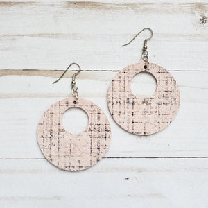 Pink Plaid Circle Leather Earrings