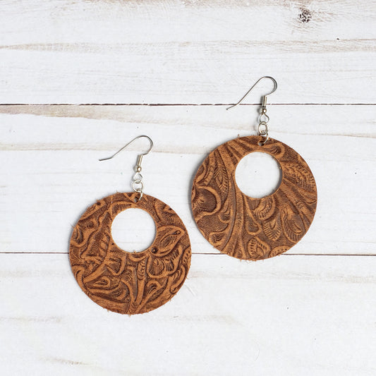 Western Cowgirl Circle Leather Earrings