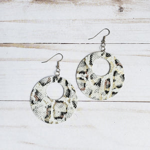 Snow Leopard Circle Leather Earrings