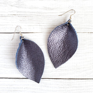 Navy Blue Leaf Earrings
