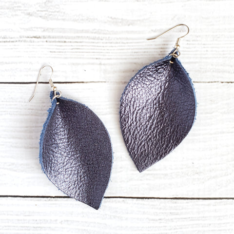 Navy Blue Leaf Earrings