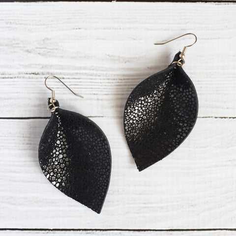 Black Stingray Leaf Earrings