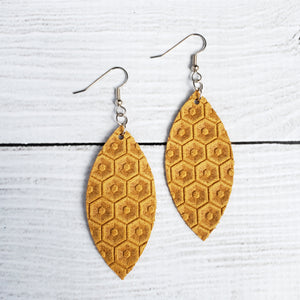 Mustard Honeycomb Leather Petal Earrings